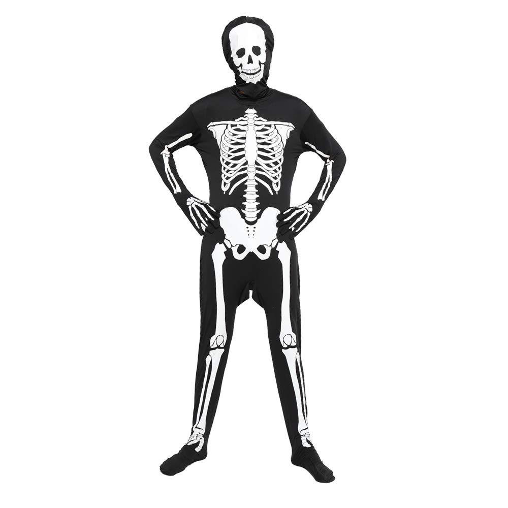 eraspooky Halloween Men Skeleton Jumpsuit Costume Luminous Skull Skin Full Body Tights Suit-picture-45