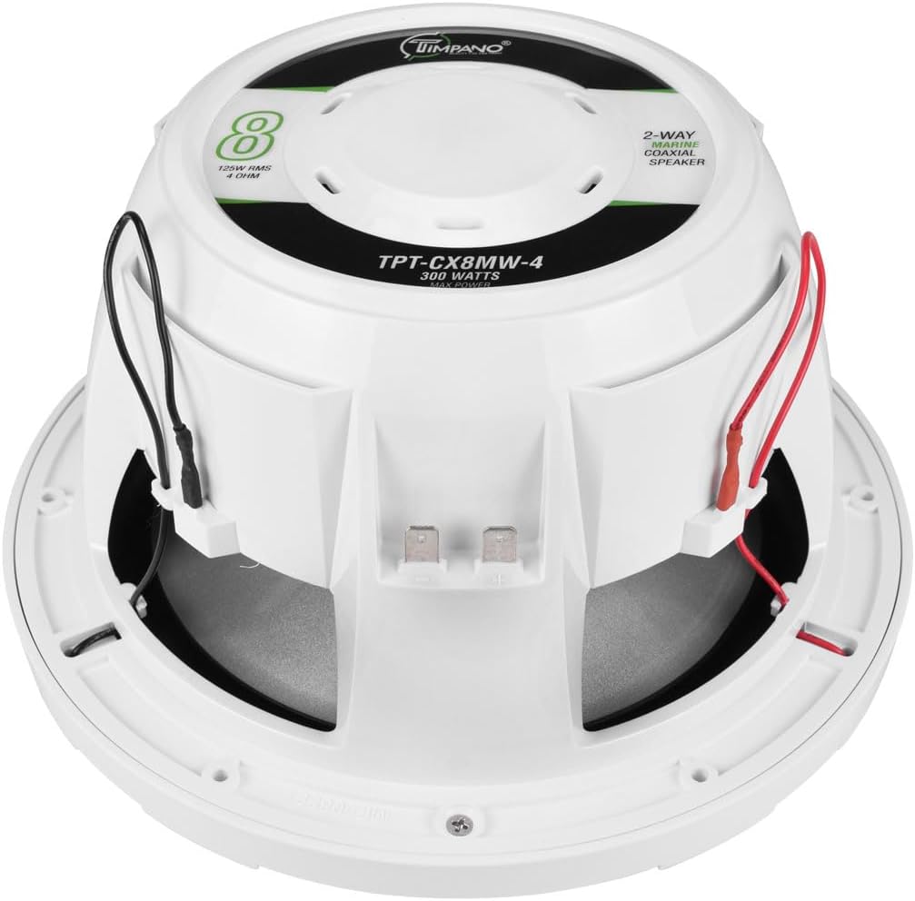 Timpano 8 Inch Marine Speakers 600 Watt Per Pair TPT-CX8MW-4 Coaxial 2 Way Waterproof Speakers, 1 Pair, White, Weather Resistant 8 Marine Speakers for Boat, ATV or RV Speakers, Bocinas Marinas - Image 4