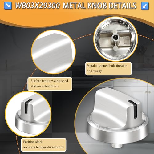 Image of Upgraded Metal WB03X29300 for GE Stove Knobs Replacements,Stainless Steel Finish,Compatible with JGP3030SL1SS JGP3030SL2SS JGP3036SL1SS Surface Burner Control Knobs, Gas Cooktop Replaces
