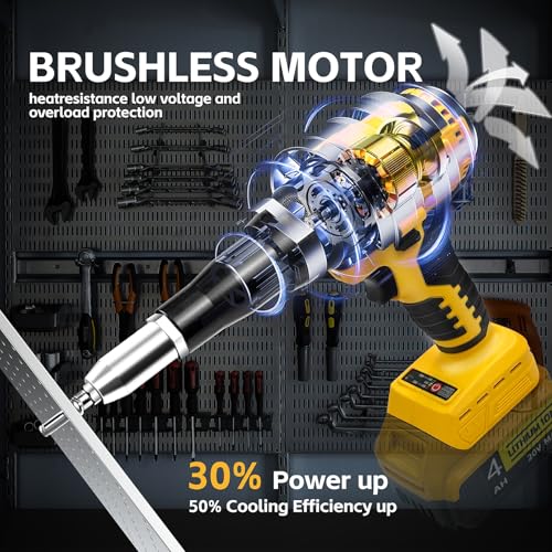 Rivet Gun Compatible with Dewalt 20V Max Battery(No Battery) Cordless Rivet Gun, Brushless Pop Rivet Gun Tool for Aluminum Nails 1/8\", 5/32\", 3/16\"(Not for Stainless Nails)