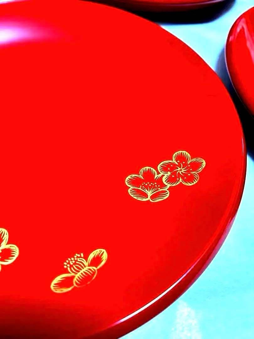琉球漆器 5寸 銘々皿 梅 沈金 琉球塗 5枚セット お祝いの席