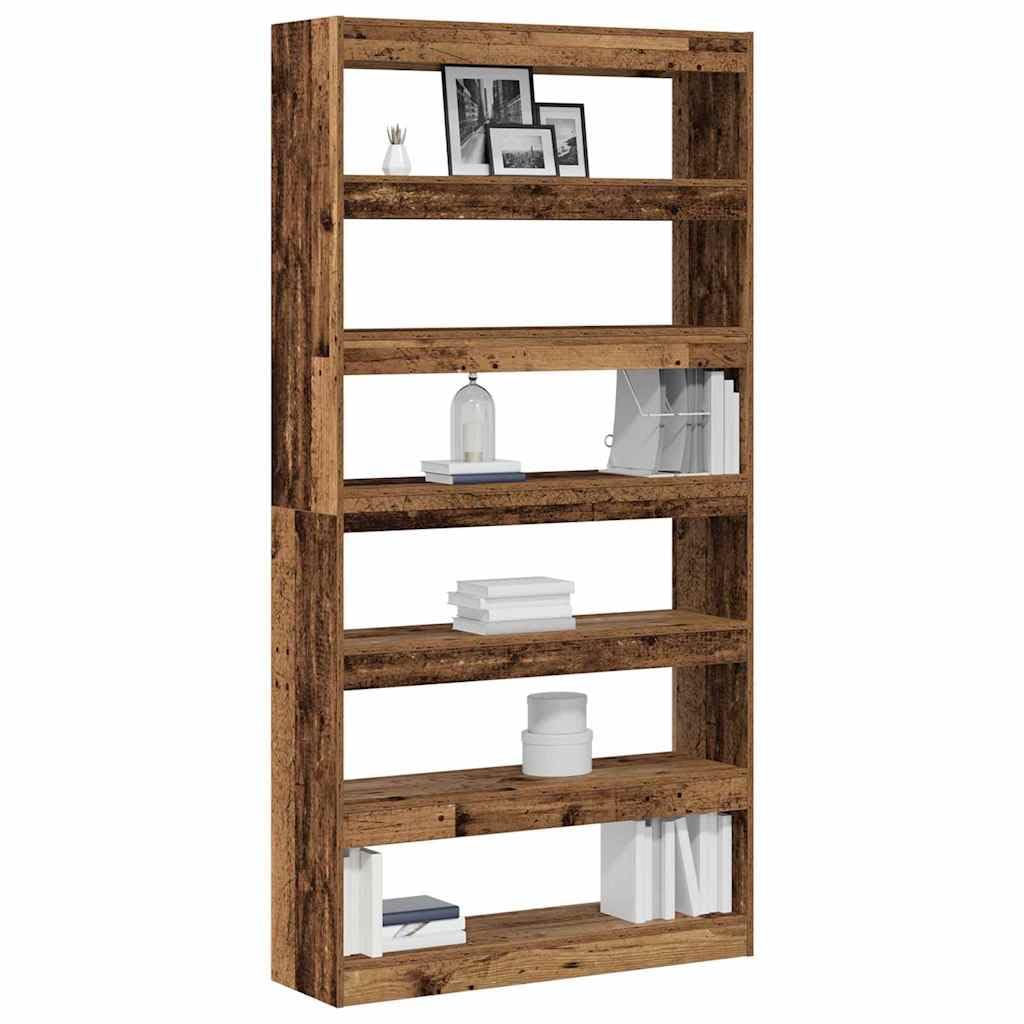 Regał na książki z drewna odpadowego, materiał drewnopochodny, 100 x 30 x 198 cm, z 6 półkami, wszechstronne miejsce do przechowywania do salonu, biura, sypialni, nowoczesne wzornictwo