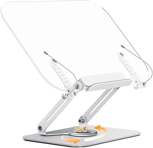 Miniatura 8 de Favonuovy Soporte de libro para leer manos libres, soporte acrílico para libros de cocina con base giratoria de 360 y clips de página para libro de