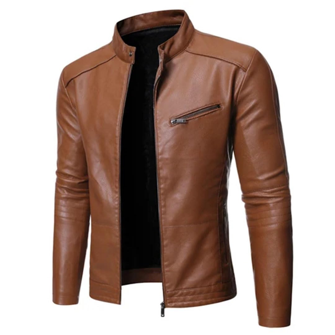 Giacca da uomo in pelle sintetica in poliuretano, da motociclista, slim fit