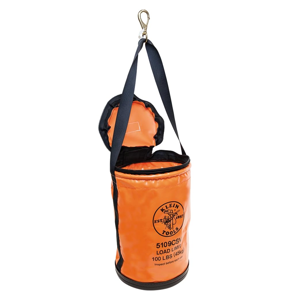Klein Tools 5109CSV - Cubo de herramientas, cubo de vinilo de cierre superior con broche giratorio y mango de red, naranja, 30 cm, soporte de herramientas de carga nominal de 45 kg