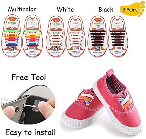 KEYWANTS No Tie Shoelaces for Kids and Adults with Free Tool, Elastic Silicone Shoes Laces Fit for Sneaker, Casual Shoes (3 Pairs)