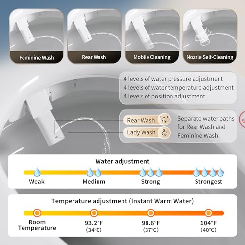 Inodoro inteligente sin tanque con bidé integrado, tapa automática, asiento calefaccionado, lavado con agua tibia, secado con aire tibio, sensor de pie para descarga, luz nocturna y pantalla LED miniatura 4