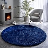 PAGISOFE Soft Navy Round Rug 4Ft, Circle Rugs for Boys Bedroom,Fluffy Shaggy Carpets, Small Children Rug,Furry Teepee Mat,Comfy Reading Rug for Classroom, Area Rugs for Girls Boys Baby Room Nursery