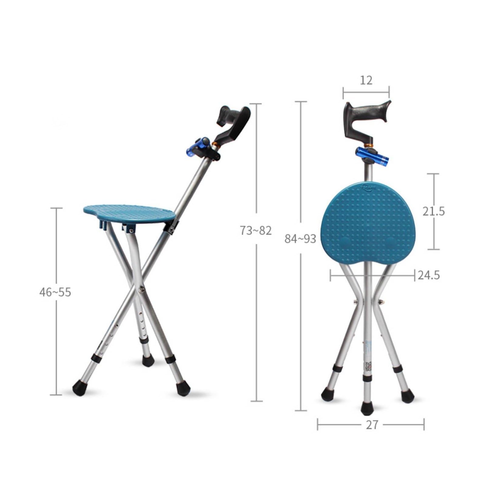 Siège de Soutien Pliant Canne de Marche Tabouret Siège Pliable Appui Ergonomique Réglable Trépied Renforcé Embouts Antiglisse Aluminium Léger Facile à Transporter Adapté aux Sorties Attente