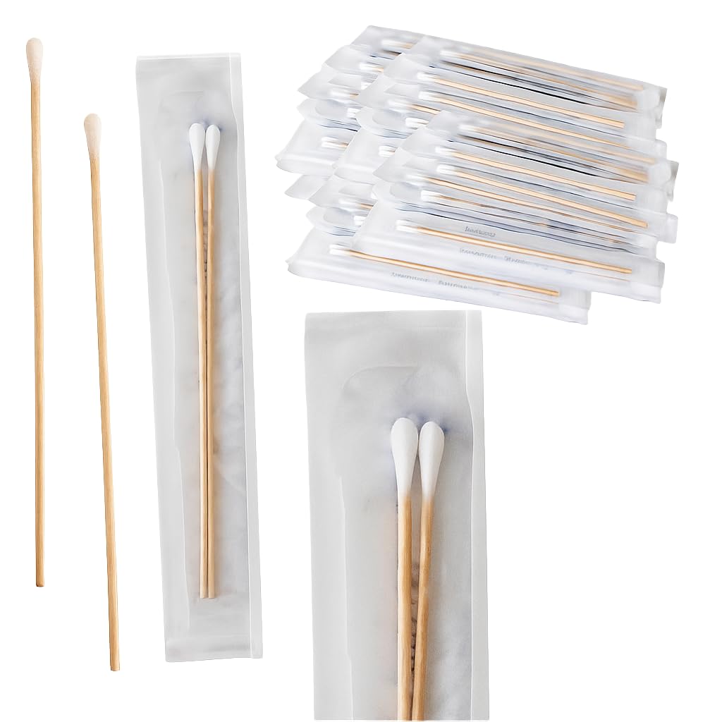 Vakly 200 Sterile Cotton Tipped Applicators 6 - Long 6 inch Wooden Medical Cotton Tip Applicator Swabsticks with