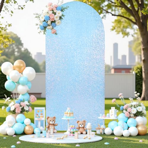 Image of Light Blue Arch Cover 7.2 ft Sequin Arch Backdrop Cover Balloon Arch Cover Party Background for Birthday Party Ceremony Graduation Banquet Decoration