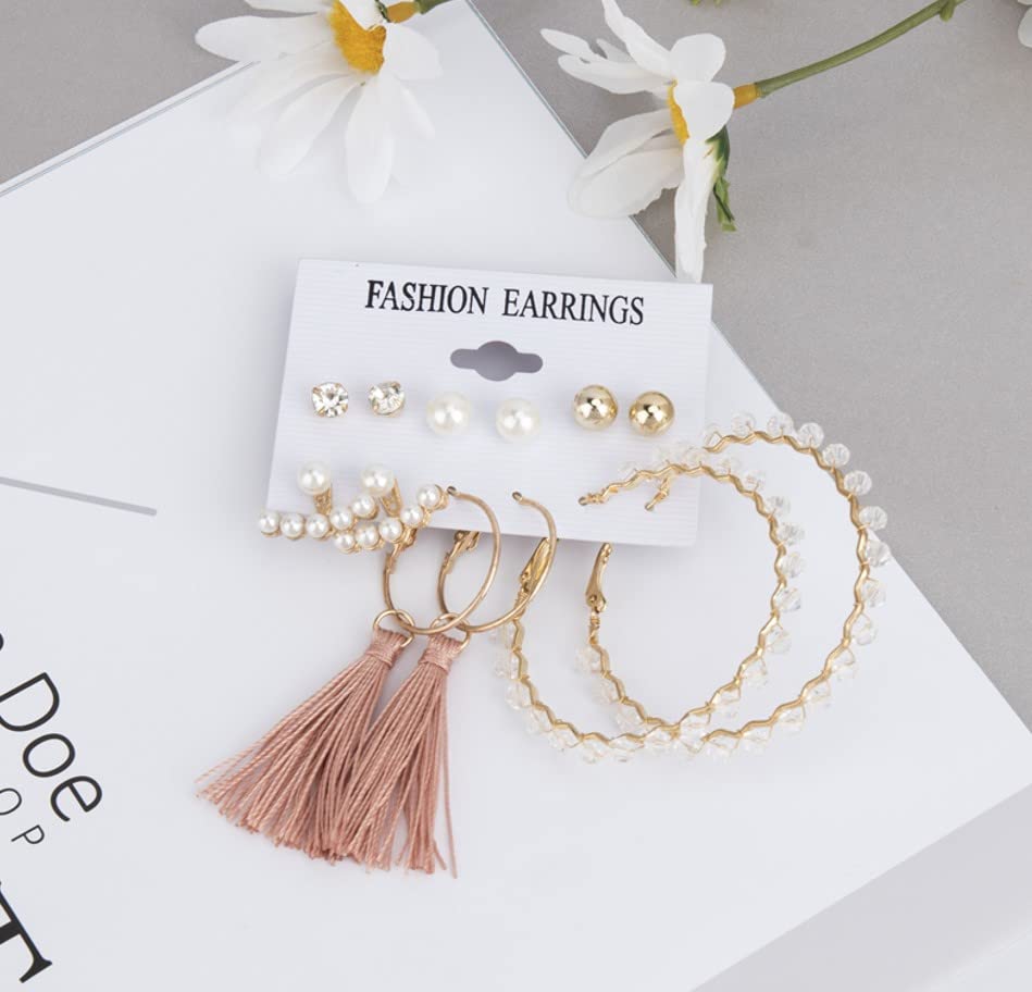 Image of ANNACREATIONS Stylish combo of pearl stud hoop earrings set for Women Girls