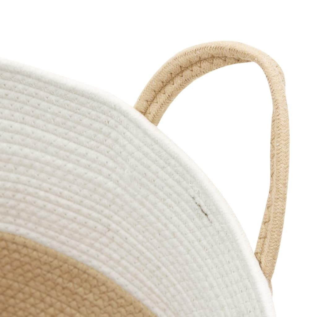 Aufbewahrungskorb Beige Weiss 51x33 cm Baumwolle | Faltbar, mit Griffen, fuer Handtuecher, Kleidung, Spielzeug, Dekorativ