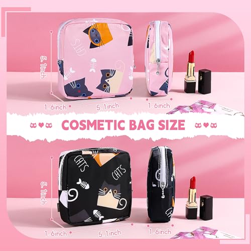 Image of Likesing 5.1 inch Mini Makeup Bag for Purse, Nylon Small Makeup Pouch Travel Cosmetic Make up Bags for Women Girls, Cute Preppy Mini Toiletry Bag Coin Pouch Period Bag(5170 Pink Black)