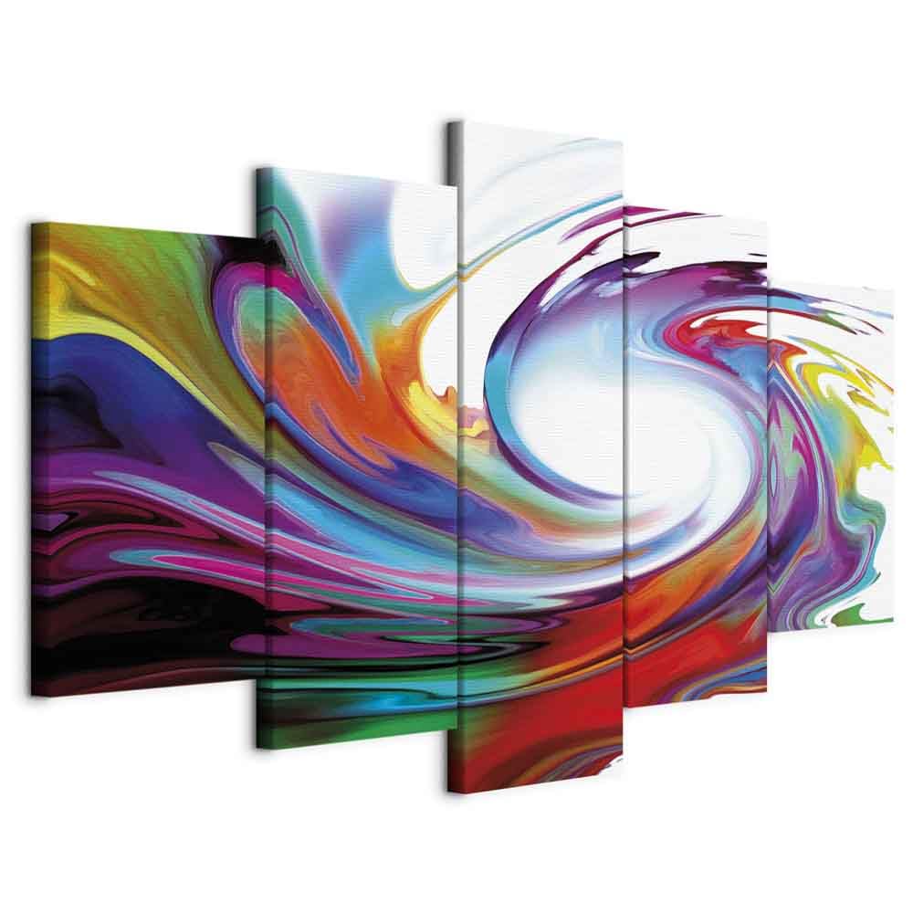 Cuadros B&D XXL - Cuadro en Lienzo Colorido Ola 200x100 cm Abstracto 5 piezas - Impresión en material tejido no tejido cuadros decoracion salon modernos lienzos - Arte Abstracto 020101-234