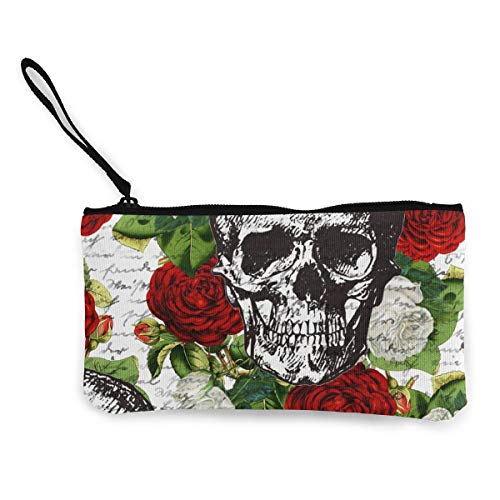 Preisvergleich Produktbild Geldbörse aus Segeltuch, Handtasche, kleine Kosmetik, Münzen, Einkaufstasche mit Totenköpfen und Rosen