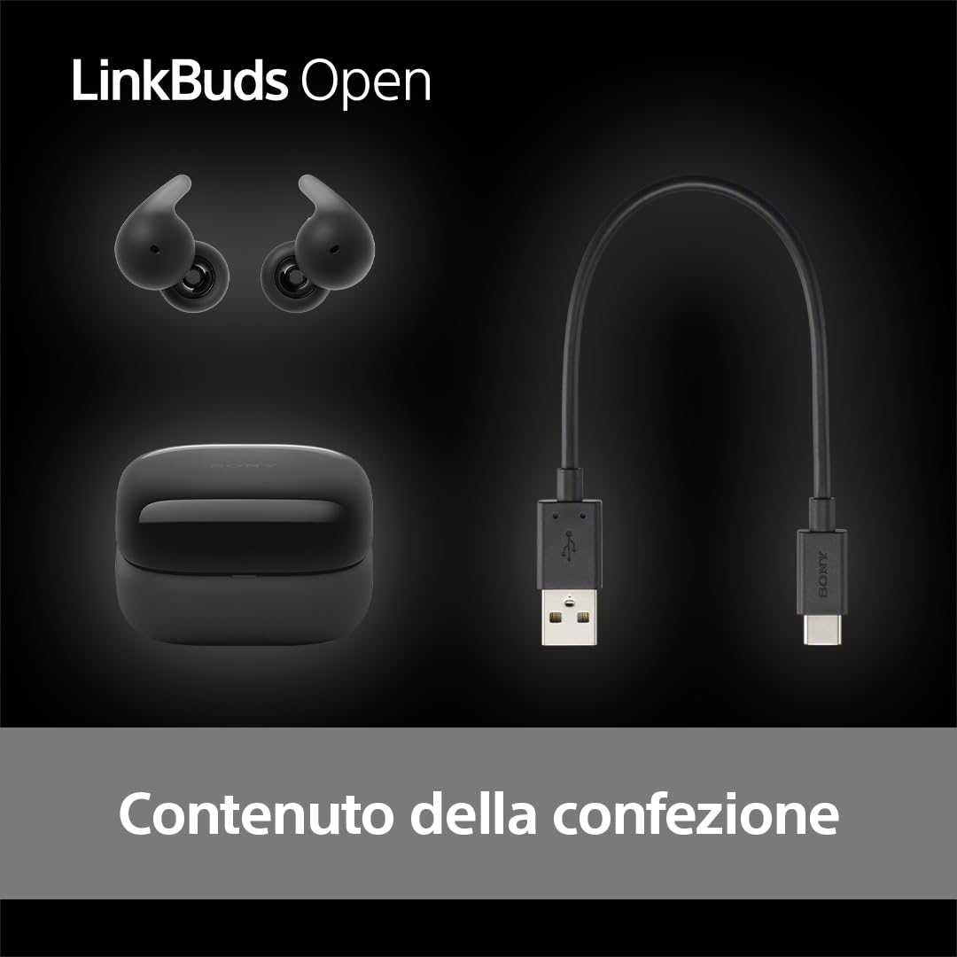 Sony LinkBuds Open Cuffie Bluetooth True Wireless Aperte IPX4 Multipoint Nero