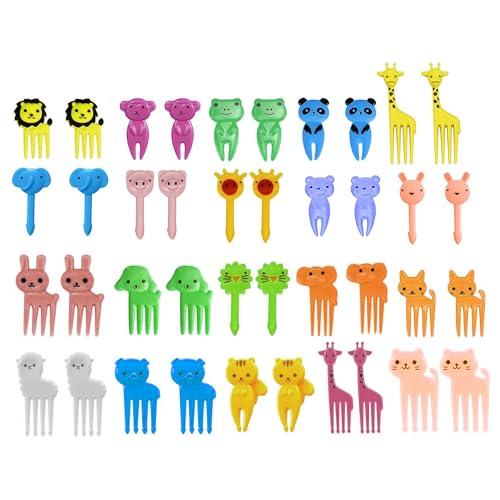 Lot de 40 fourchettes à fruits pour enfants, mignonnes fourchettes à fruits, en plastique, réutilisables, pour fête d'enfants et desserts