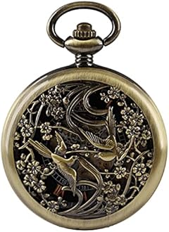 Bronze Men's Antique Mechanical Pocket Watch, Skeleton Mechanical Roman Numerals Pocket Watch with Chain + Box