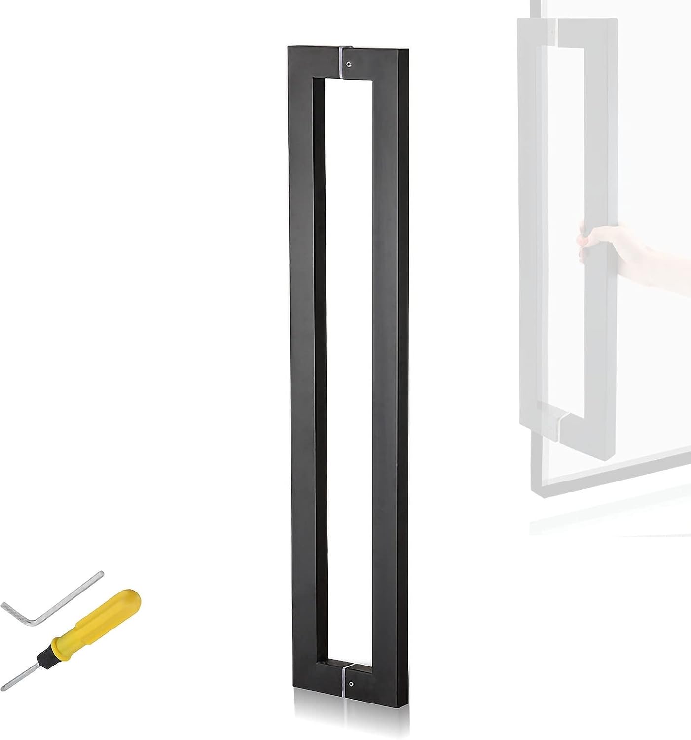 24Inch/31Inch/47Inch Square Stainless Steel Modern Commercial Entry Door Handle, Black Sliding Barn Door Handle, for Shower Glass Door/Interior Exterior Door, Include Fittings/Blac