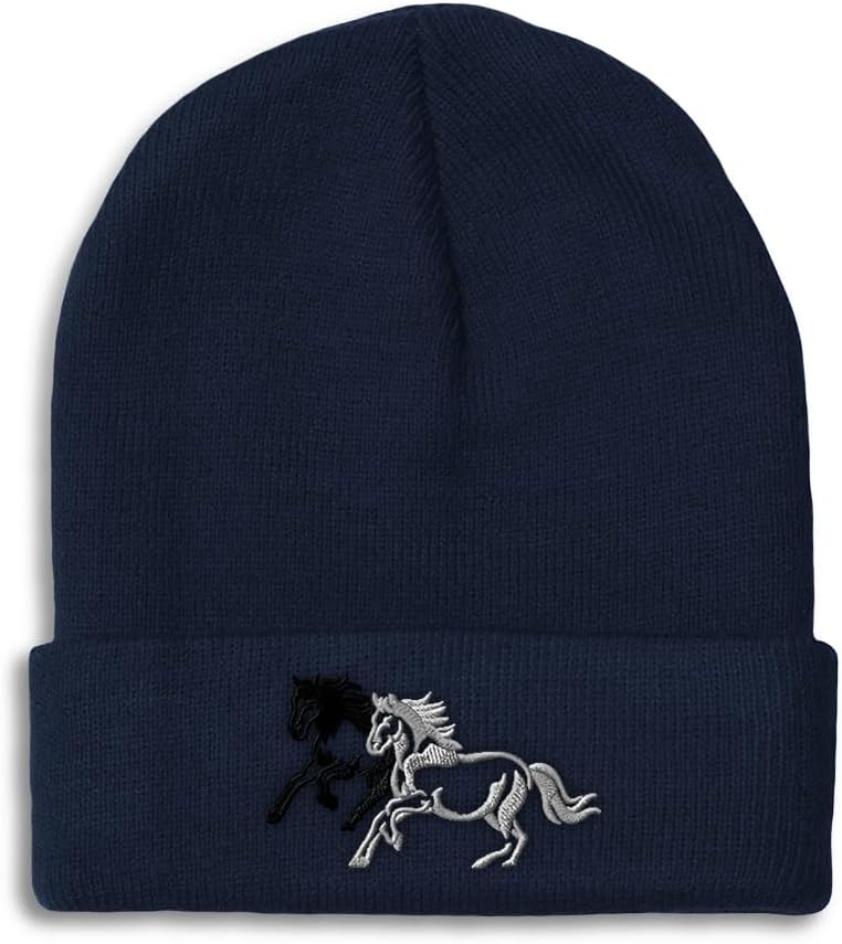 Custom Beanies for Men Animal Running Horses Embroidery Skull Cap Winter Hats for Women Acrylic One Size