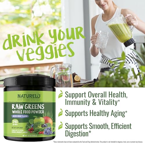 NATURELO Raw Greens Superfood Powder 240 Grams, Mixed Berry - Supports Energy, Immunity and Detox - Includes Spirulina, Wheat Grass and Organic Greens for Whole Food Nutrition - Image 6