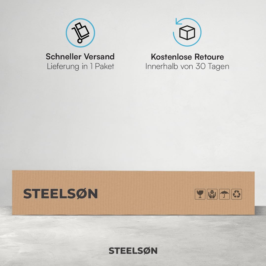 STEELSØN Situla Metallbett 90x200 cm – Bettgestell mit Lattenrost – Stabiler Bettrahmen in schwarz – Bett Metall mit Stauraum – minimalistisches Einzelbett