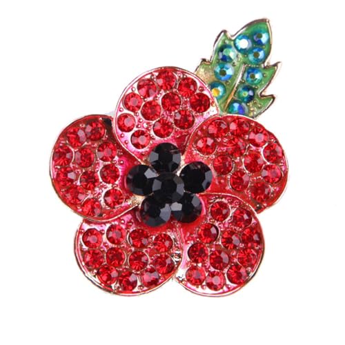 Rhinestone Red Green Flower Brooch Pin for Women Gold-Toned Fashion