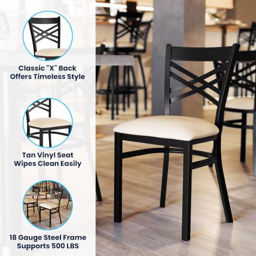 Image of Flash Furniture Hercules X-Back Chair - Vinyl Seat, Black /Tan, 2-Pack