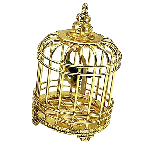 Milisten ミニチュア鳥かご 金属製 1:12 ゴールデンカラー ドールハウス用 餌箱 ケージ ドールハウス モデル 小さ模型 装飾 ミニ鳥か 小さい ミニハウスの装飾 鳥籠 スタンド付きインテリア