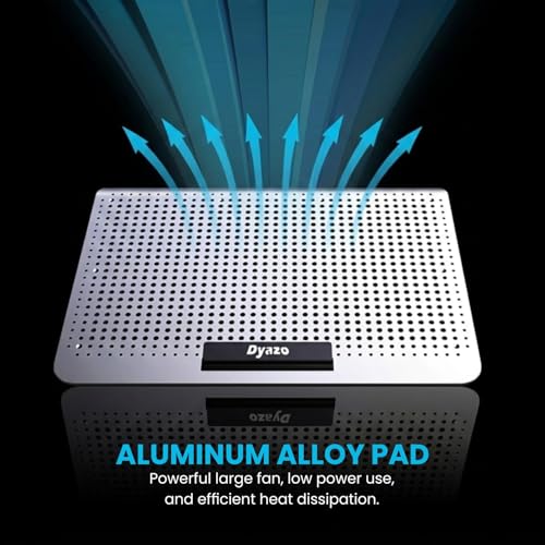 Image of Aluminum Laptop Cooling Pad with Fan & 7 Height Settings | Ultra Silent Notebook Cooler Stand with Dual USB Ports | Compatible for MacBook, Dell, HP, Lenovo & Laptops Upto 15.6 Inch (Silver)