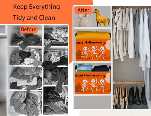Image of Large Halloween Themed Candy Gift Boo Basket for Kids Baby Personalized Adults Storage Bin Fall Decor(Orange Dance Skeleton)