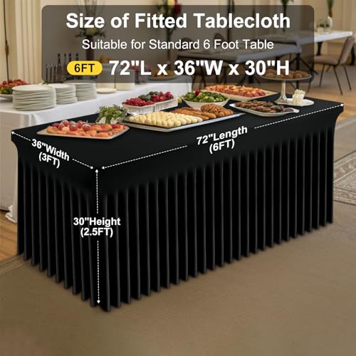Image of Smiry 2 Pack Spandex Elastic Fitted Table Cloth Skirt for 6FT Table | Stretch Washable Table Cloth, Banquet Table Cover for Wedding, Party, Indoor & Trade Shows, (Black, 72Lx36Wx30H)