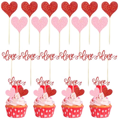 La Mejor Selección de Pinchos para tartas , tabla con los diez mejores. 44 Dmnnlp 24 toppers para cupcakes de San Valentín, corazones brillantes, decoración para cupcakes, palillos de dientes, banderas decorativas para San Valentín, cumpleaños, bodas,...