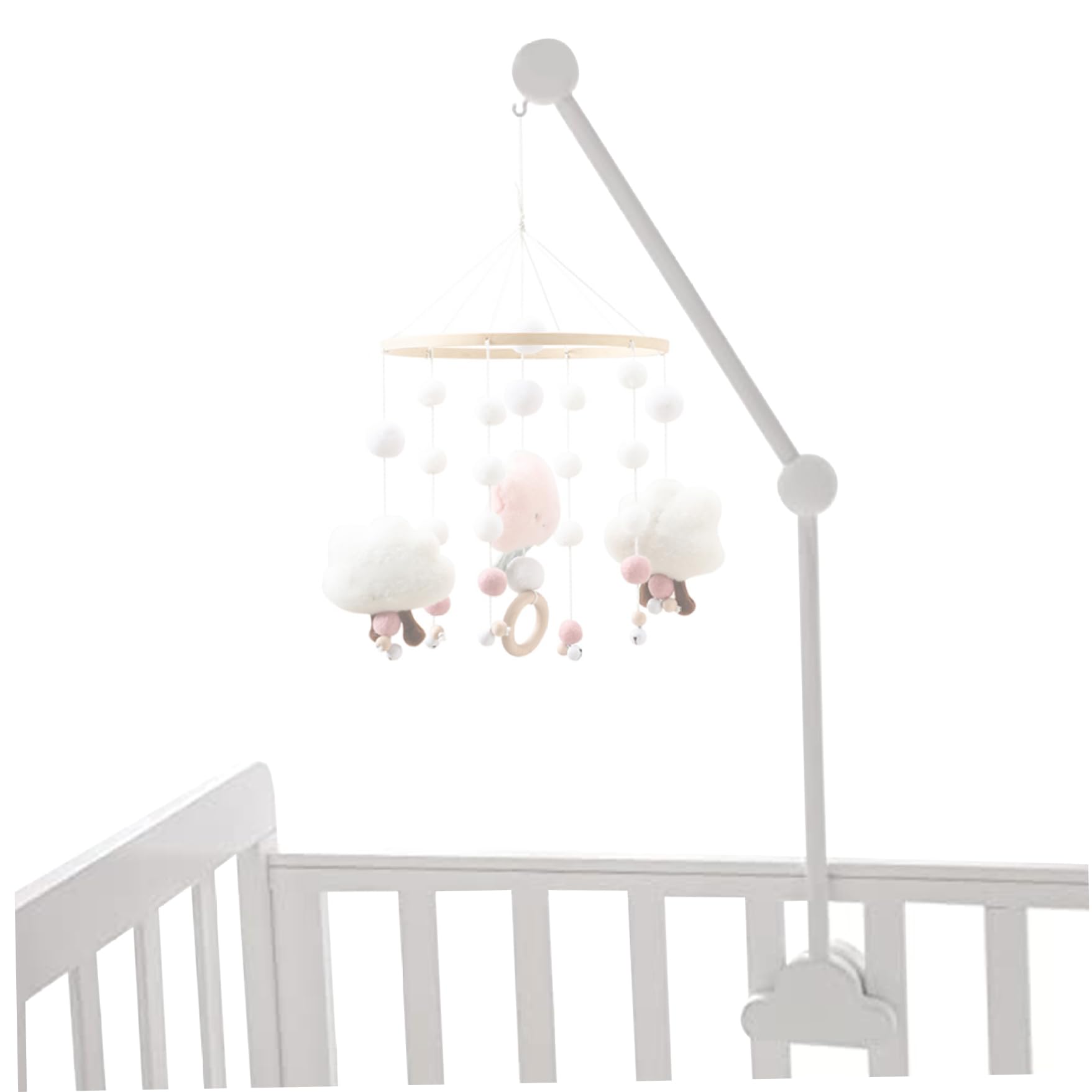 Aetherize Baby Crib Mobile Arm 27.17inch Wooden Cloud Design Detachable Adjustable Holder Cute Cot Bed Bell Wind Chimes Hanger Bracket Baby Mobile Hanger
