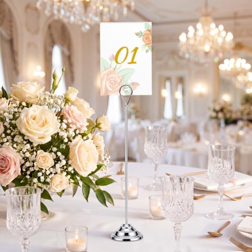 Image of 12 Pcs Table Number Holders Silver 12 Inch Metal Place Card Holders Table Number Stands Tabletop Sign Stands for Photos, Menu, Memo, Notes, Wedding, Restaurant, Banquet, Birthday