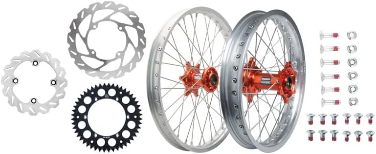 Tusk 1934950199 Impact Complete Front/Rear Wheel Package 1.60 x 21/2.15 x 18 Silver Rim/Silver Spoke/Orange Hub