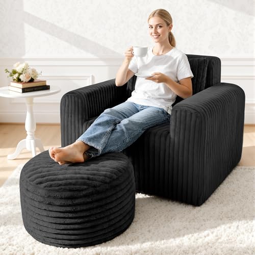 lilanoon Giant Bean Bag with 3-in-1 Ottoman