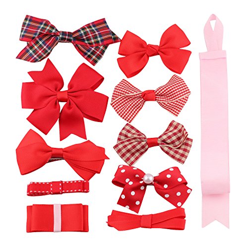 BonnyGirl Boutique Baby Girls Toddler Hair Bow Clips Barrettes with Hair Bows Holder (Red)