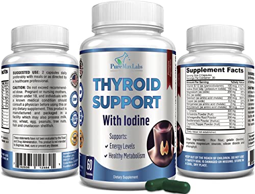 thyroid support with iodine - metabolism booster energy booster increase focus - premium non-gmo thyroid supplement 60 capsules
