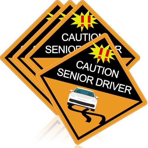 Image of Chunful 4 Pcs Funny Prank Caution Senior Driver Car Magnet Sign Gag Gifts Over The Hill Elderly Driver Magnet for Car Bumper Sticker 50th Grandma and Grandpa Birthday Gift Supply(Classic)
