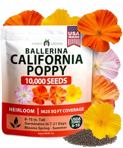 Image of HOME GROWN Ballerina Mix California Poppy Seeds for Planting, 10,000 Seeds, Eschscholzia californica