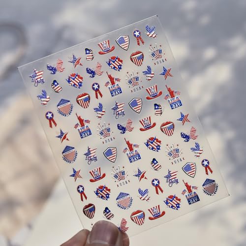 Image of American Flag Nail Art Sticker Decals Star Nail Art Decals with Celebrate Freedom Nail Stickers Nails Supply for Women Girls Kid 5D Self Adhesive Manicure DIY Decoration