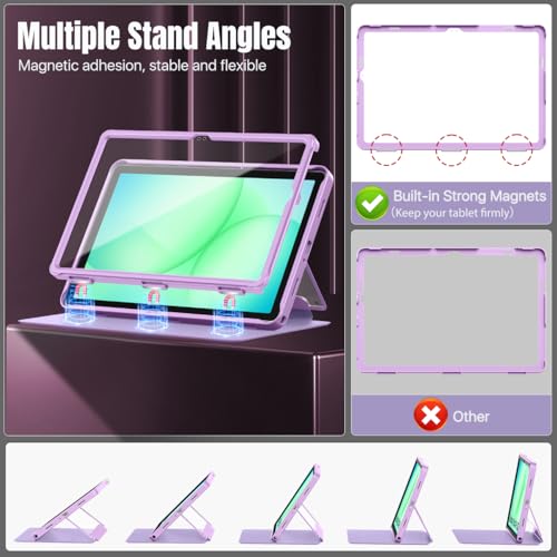 Image of MoKo Clear Case for Samsung Galaxy Tab A11+ Plus 5G 11 Inch 2026, Purple | Magnetic Multi-Angle Stand, Built-in Screen Protector, Auto Wake /Sleep, Stain-Resistant Surface, 3-layer Rock-solid Shield