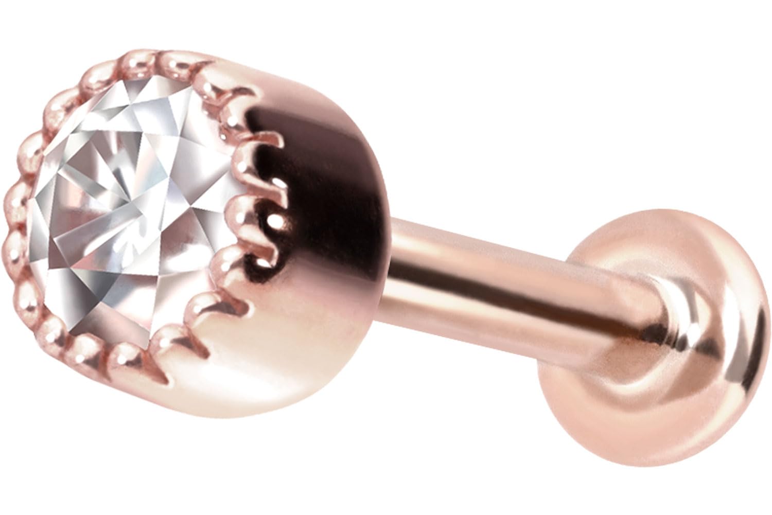 PIERCINGLINE 14 Karat Gold Labret Ohr-Piercing mit Push Fit MOISSANIT-DISC