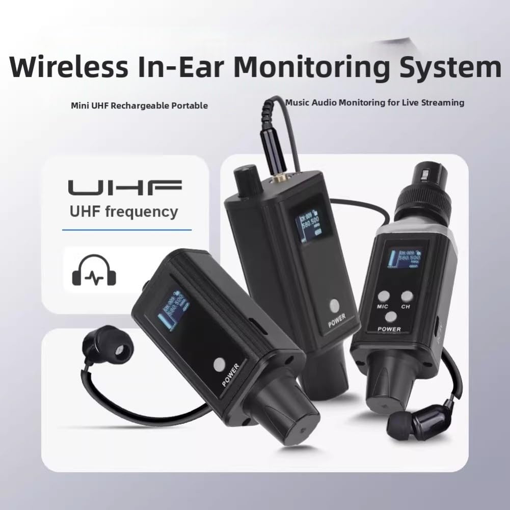 Wiederaufladbares UHF Wireless In-Ear-Monitorsystem mit 16 Kanälen, 560-590MHz Digitale Modulation für Live-Performance, Studio und Bandproben