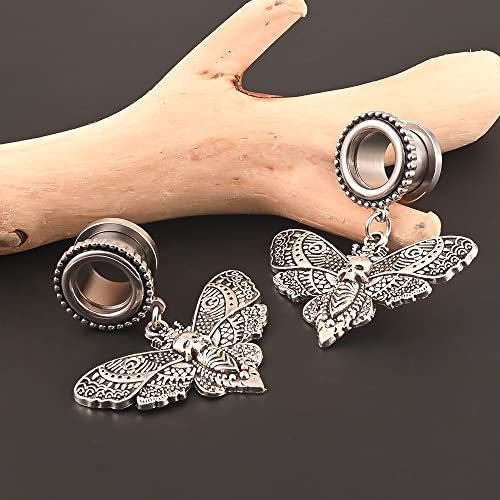 Vankula 2Pcs Skull Butterfly Hypoallergenic Stainless Steel 0G 2G Plugs Ear Gauges Tunnels Piercing Expander Stretchers Fashion Body Jewelry #TOP5