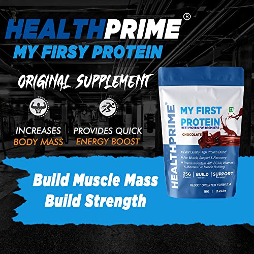 Image of HEALTHPRIME MY FIRST PROTEIN FOR WEIGHT GAIN, MUSCLE BUILDING AND MUSCLE MASS GAINER Whey Protein (CHOCOLATE, 1kg)