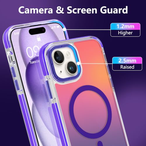 Image of Magnetic Case for iPhone 15 Plus [Compatible with Magsafe] [Cute Fashion Fluorescent Design] [1 Screen Protector] Slim Translucent Matte Case for iPhone 15 Plus 6.7 inch 2023, Purple