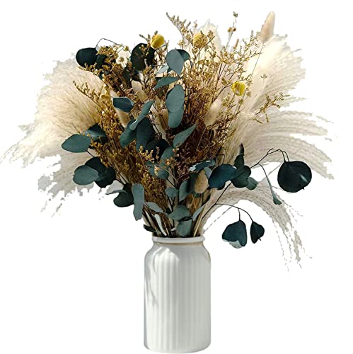 Conjunto de 85 peças, decoração natural de grama de pampas seca de 43 cm com hastes de eucalipto sec